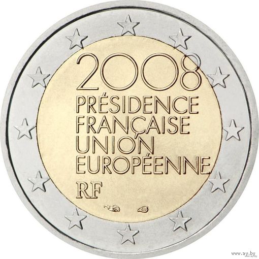 2 евро 2008 Франция  Председательство в ЕС  UNC из ролла