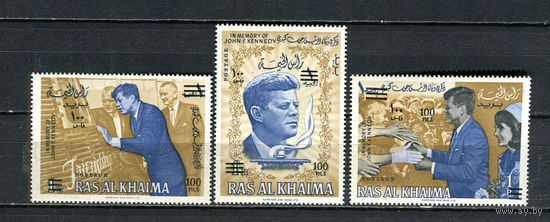 Рас-эль-Хайма - 1966 - Кеннеди. Надпечатки - [Mi. 80-82] - полная серия - 3 марки. MNH.  (Лот 98FJ)-T25P20