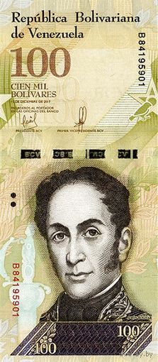 Венесуэла 100 боливаров образца 2017 года UNC p100b(3)