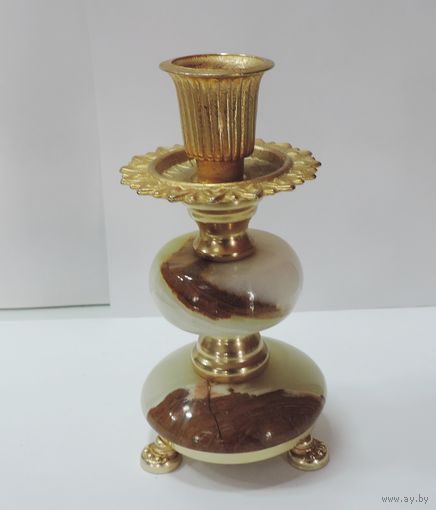 Подсвечник 60-70-е годы. Камень оникс, латунь. Высота 14 см.