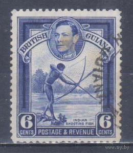 [1710] Британские колонии. Британская Гвиана 1938. Георг VI.Индеец с луком. Гашеная марка.