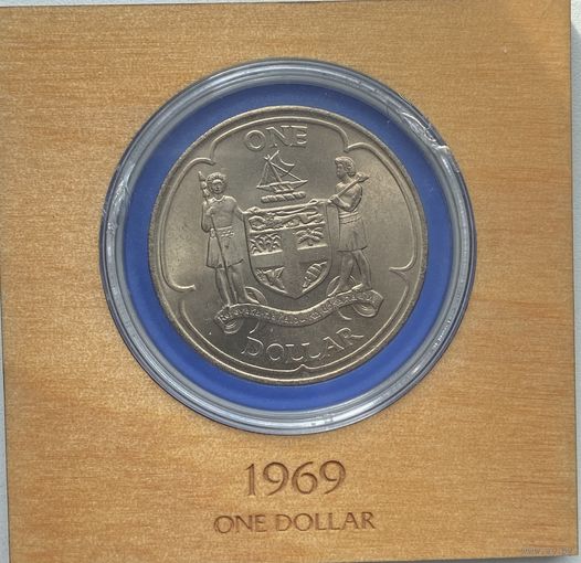 Фиджи 1 доллар 1969 г. В деревянном подарочном футляре с сертификатом