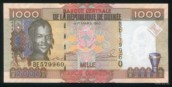 Гвинея 1000 франков 2006 г. P40. Серия BE. UNC