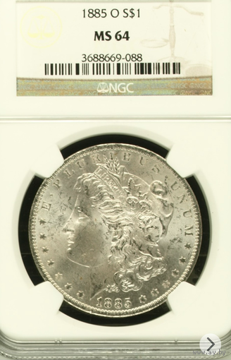 США. 1 доллар 1885 О. Доллар Моргана. NGC MS 64.