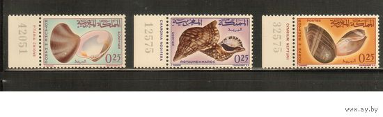 Марокко-1965(Мих.550-552),  ** ,   Морская   Фауна , Раковины, (полная серия