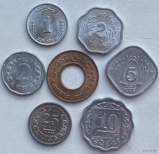 Пакистан 1, 1, 2, 2, 5, 10, 25 пайс 1952 - 1996 гг. Набор 7 монет