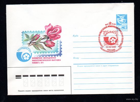 Художественный маркированный конверт СССР со спецгашением N 84-228 (24.05.1984) Всемирная молодежная филателистическая выставка "Младост-84"  Плевен 84