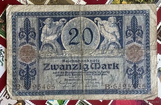Банкнота 20 марок 1915 год. Германская империя. С рубля без МЦ.