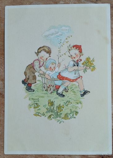 Дети с коляской. Германия. 1950-е. Чистая.