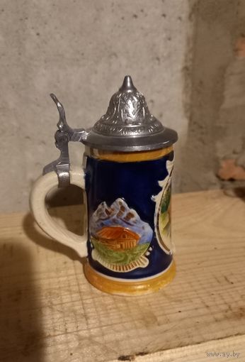 Кружка пивная с крышкой, высота 9см