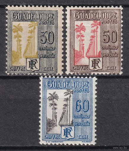 109.FrK. Франция. Колонии. Гваделупа. Доплатные марки. Палм - авеню в Капестерр - Бель. 1928 г. Mi.##32-34. (* - описание).