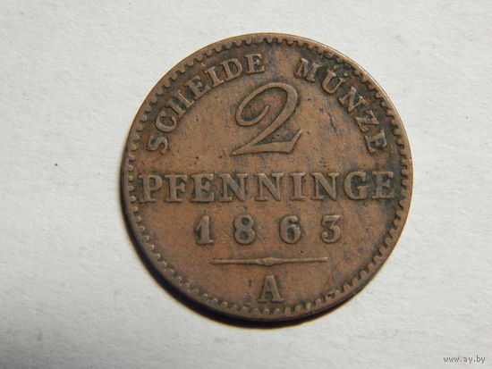 Пруссия 2 пфеннинга 1863г