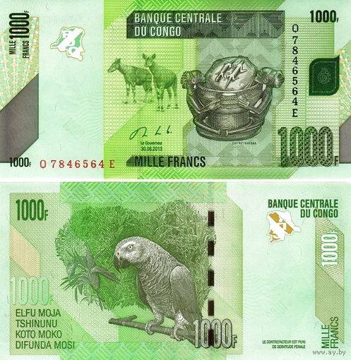 Конго 1000 франков 2022 год UNC
