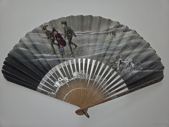Коллекционный Веер с Зимним Сюжетом. Испания, XIX век (ок. 1840–1890 гг.).