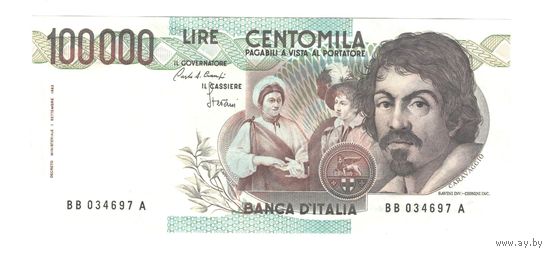 Италия 100000 лир 1983 года. Тип Р 110а. Signatures: Ciampi & Stevani. Состояние UNC!