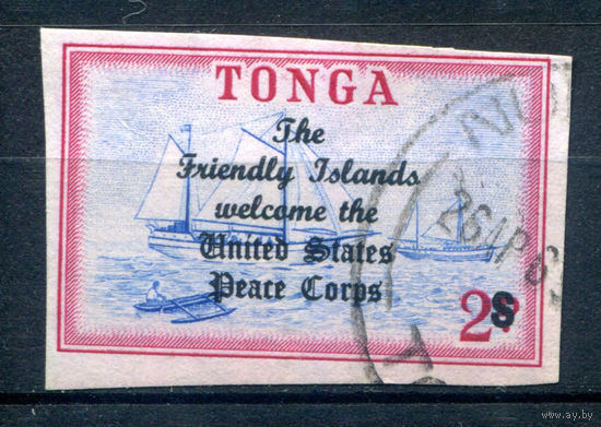Британский протекторат - Королевство Тонга - 1967г. - ландшафты, корабль, 2 S - 1 марка - гашёная [Mi 216]. #4-B5-106-A-2
