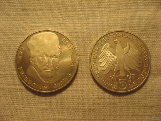 5 марок 1977г. Карл Гаусс. Серебро.