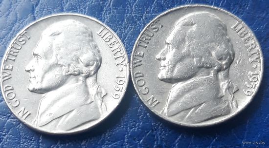 5 центов  1959 Р  D США Джеферсон 2 монеты