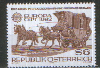 Полная серия из 1 марки 1982г. Австрия "СЕРТ. 150 лет первой австрийской конной железной дороге" MNH