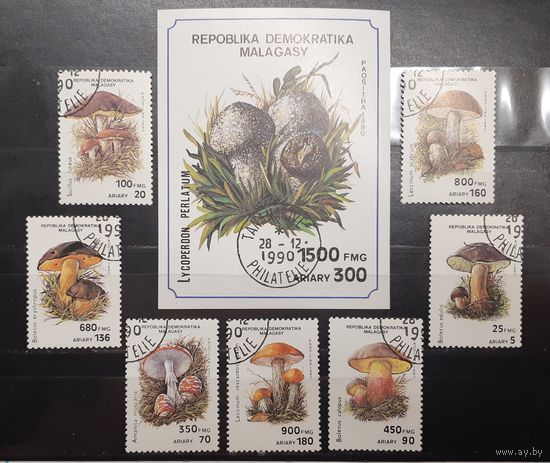 Мадагаскар. 1990 год. Флора. Грибы. Блок и 7 марок (987)