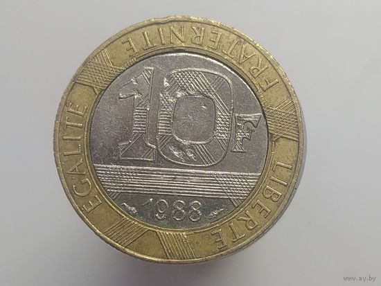 10 франков Франция 1988 год  лот 40 БИМЕТАЛ