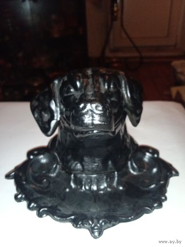 Винтажная чернильница голова собаки