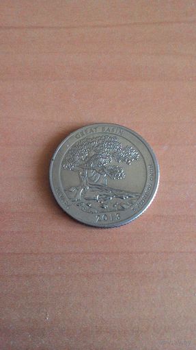 США, 25 центов 2013. Квотер Национальный парк Грейт-Бейсин. Двор D.