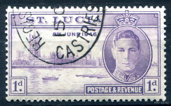 Британские колонии - Сент-Люсия - 1946г. - Годовщина Победы во Второй Мировой войне, король Георг VI, здание парламента в Лондоне, 1 d - 1 марка - гашёная с клеем [Mi 116]. #2-Bc-44-A-2