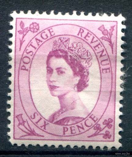 Великобритания - 1955/57г. - королева Елизавета II, 6 P - 1 марка - чистая, без клея [Mi 290]. #3-GB-101-A-1