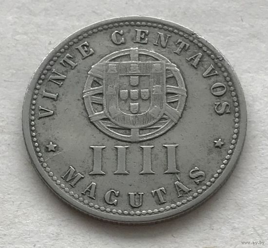 Ангола Португальская колония 20 сентаво (4 макута) 1927 - неплохая, нечастая!