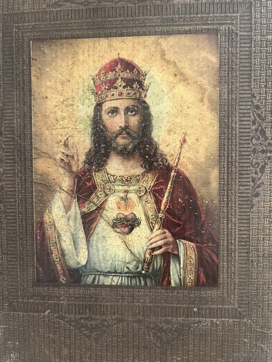 Старинная литография Иисус Христос тиснение