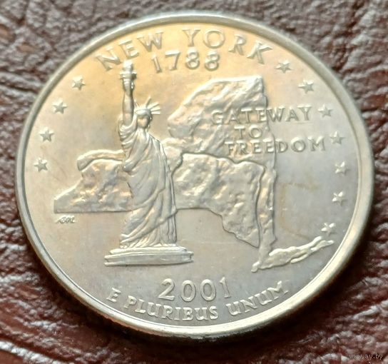 США 25 центов , D  2001 Квотер штата Нью-Йорк     ( 2-2-8 )