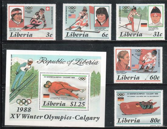 Либерия-1987(Мих.1355-1359,Бл.112)  **  , Спорт, Зимняя  ОИ-1988,  (полная серия)