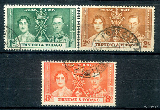 Британские колонии - Тринидад и Тобаго - 1937г. - коронация короля Георга VI и королевы Елизаветы - 3 марки - полная серия, гашёные [Mi 128-130]. #2-Bc-66-A-1
