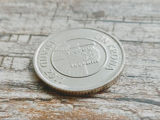 Исландия. 1 крона 2011. Брак, выкрошка, раскол. Торг.