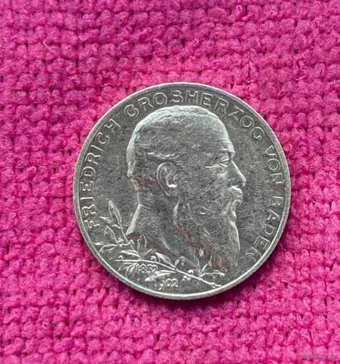 2 марки 1902 Баден 50 лет правлению Фридриха I