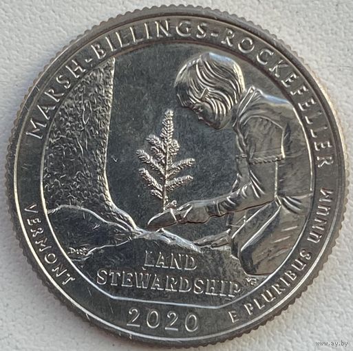 США 25 центов (квотер) 2020 г. S. Вермонт. Национальный исторический парк Рокфеллера.