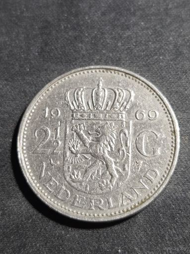 Нидерланды 2,5 гульдена 1969 (петух)  редкая А