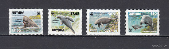 Фауна. Ламантины. Гайана. 1993. 4 марки. Michel N 4081-4084 (10,0 е).