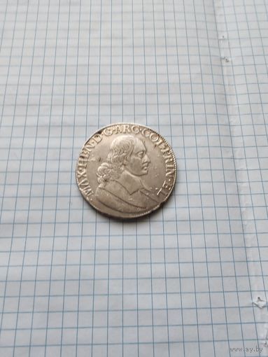 Талер (патагон) 1666 г., архиепископство Льеж, князь-епископ Максимилиан Генрих Баварский, отличный, торг