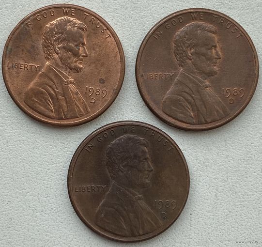 США 1 цент 1989 г. D. Цена за 1 шт.