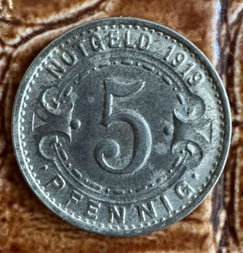 Монета 5 пфеннигов 1919 год. Виттен. Веймарская республика.