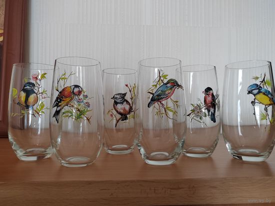 Набор стаканов, 6 штук, Чехословакия, 70-е года. Ручная работа, не наклейки.
