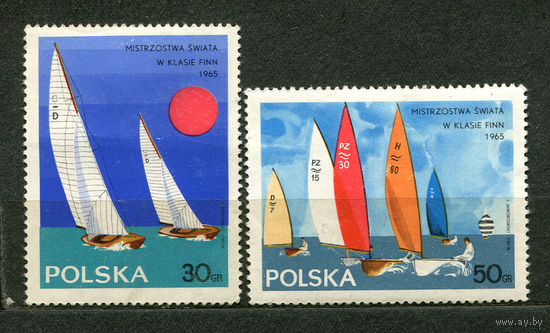 Парусные яхты. Регата. Польша. 1965. Серия 2 марки. Чистые