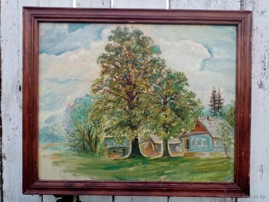 С рубля без мц. картина "Деревня". 88х73см. м.ф.