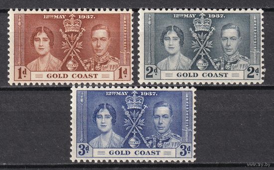 55.BrKS. Великобритания. Колонии.  Золотой Берег. Коронация Георга VI и Елизаветы. 1937 г. Полная серия. Mi.##102-104. MNH.