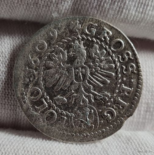 Грош коронный 1609 года Сигизмунд III Речь Посполитая, м.д. Краков НЕЧАСТЫЙ! СОХРАН!