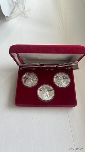 Набор 60 Лет победы! РЕДКОСТЬ С РУБЛЯ!!! 3 Монеты Серебро ФУТЛЯР!