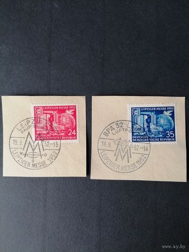 ГДР 1952 Две марки серии "Торговая ярмарка в Лейпциге" (вырезка спецгашение) Mi.315-316 каталог 4.50 евро