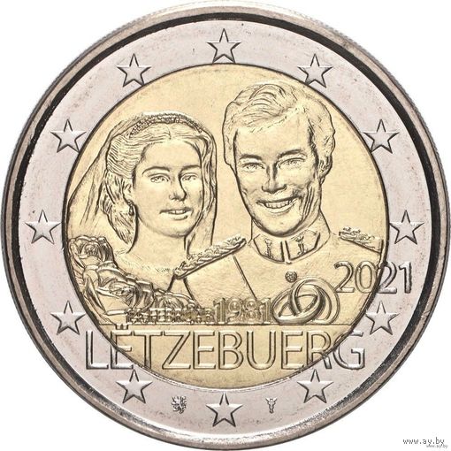 2 евро 2021 Люксембург 40 лет бракосочетанию Великого Герцога UNC из ролла